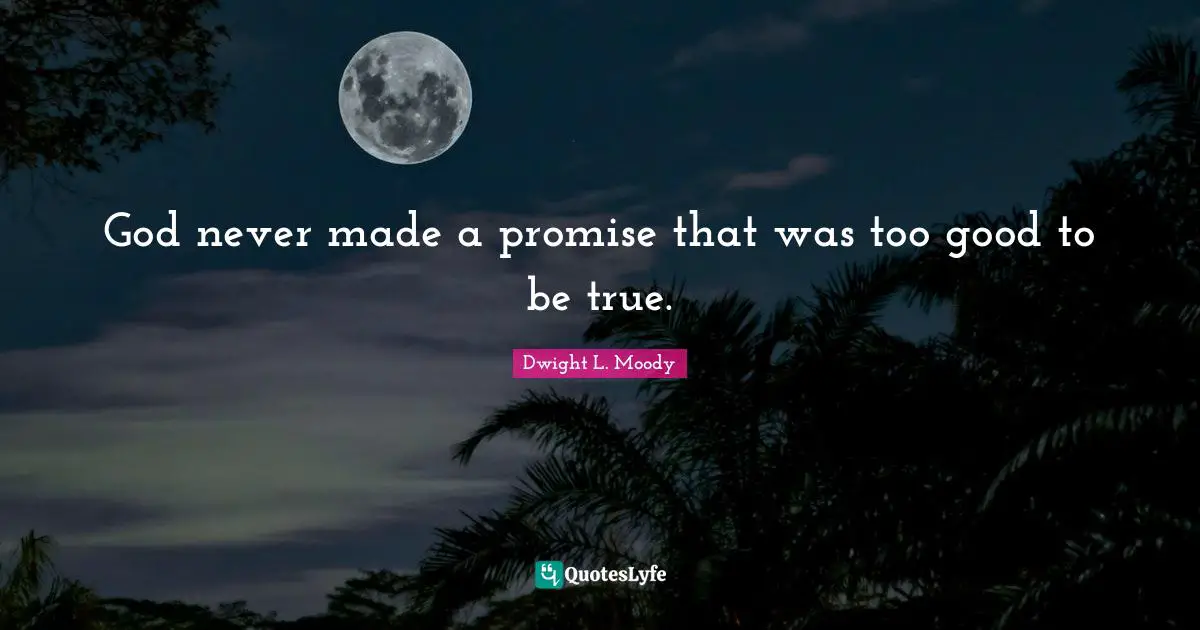 Dwight L. Moody Quotes: "God never made a promise that was too good to be true."