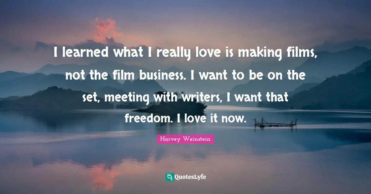 I learned what I really love is making films, not the film business. I want to be on the set, meeting with writers, I want that freedom. I love it now.