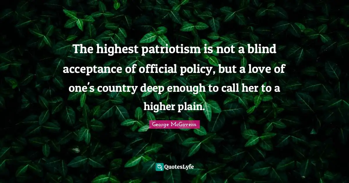 The highest patriotism is not a blind acceptance of official policy, but a love of one's country deep enough to call her to a higher plain.