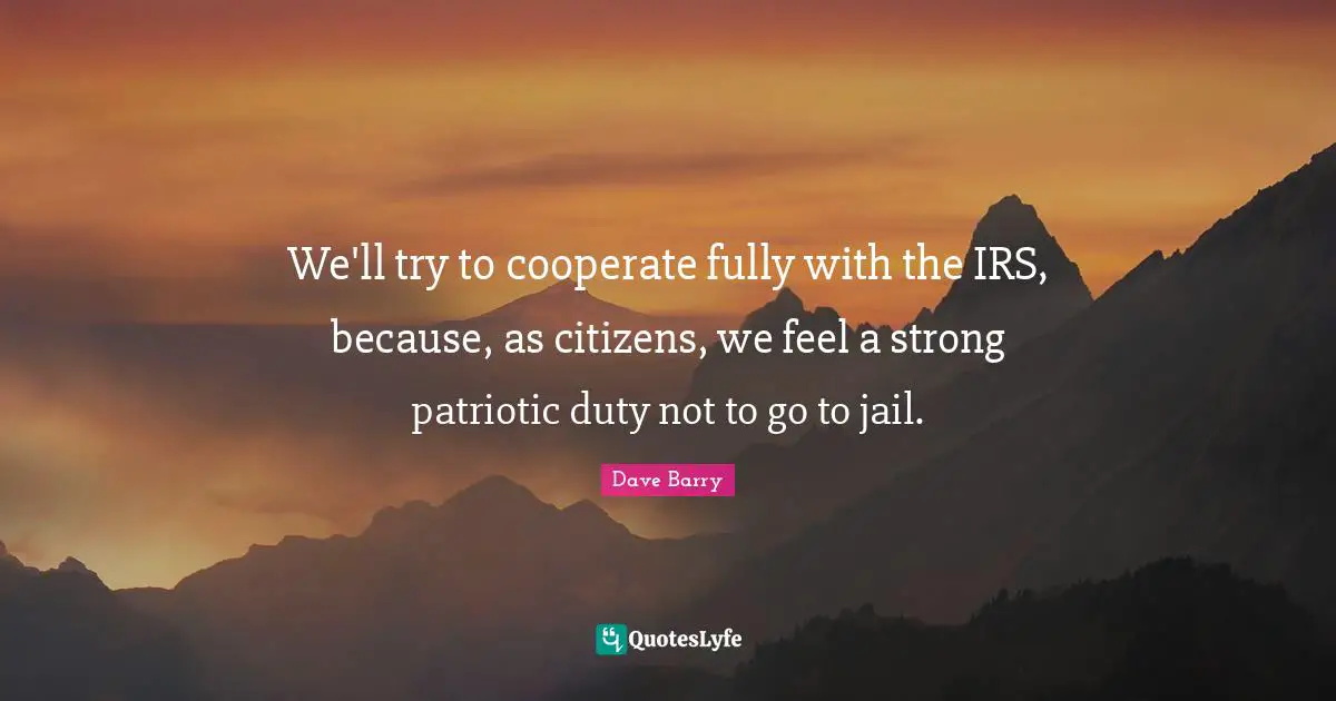 We'll try to cooperate fully with the IRS, because, as citizens, we feel a strong patriotic duty not to go to jail.