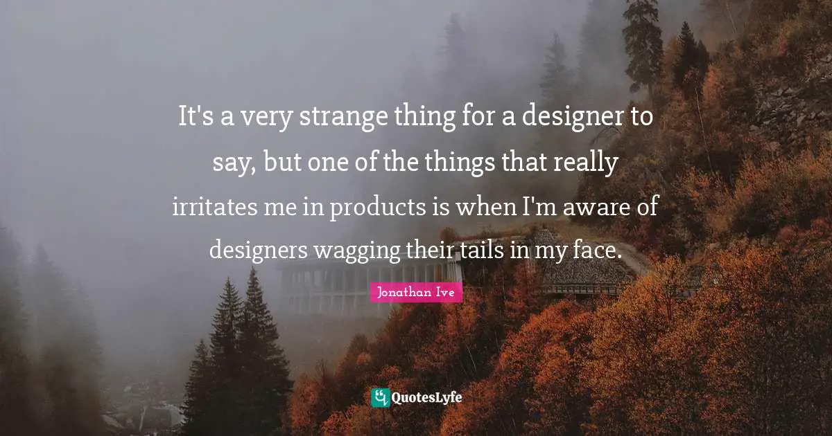 It's a very strange thing for a designer to say, but one of the things that really irritates me in products is when I'm aware of designers wagging their tails in my face.