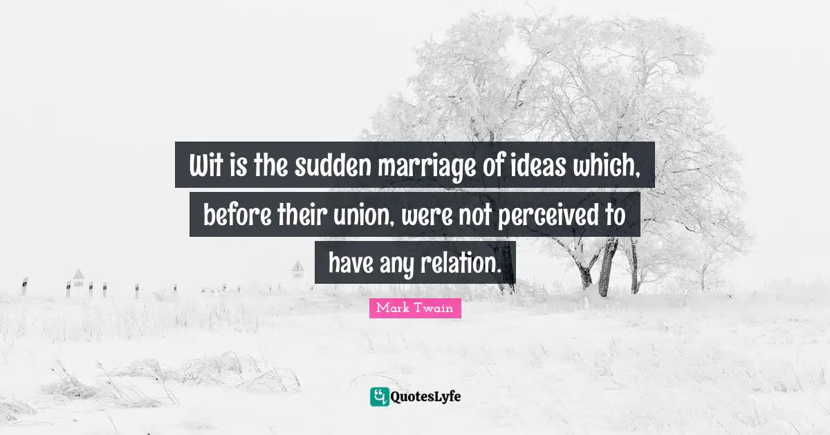 Wit is the sudden marriage of ideas which, before their union, were not perceived to have any relation.