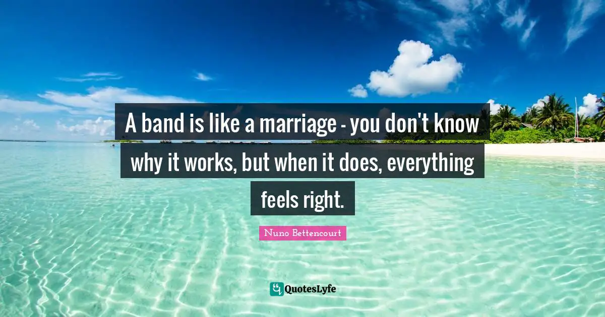 A band is like a marriage - you don't know why it works, but when it does, everything feels right.
