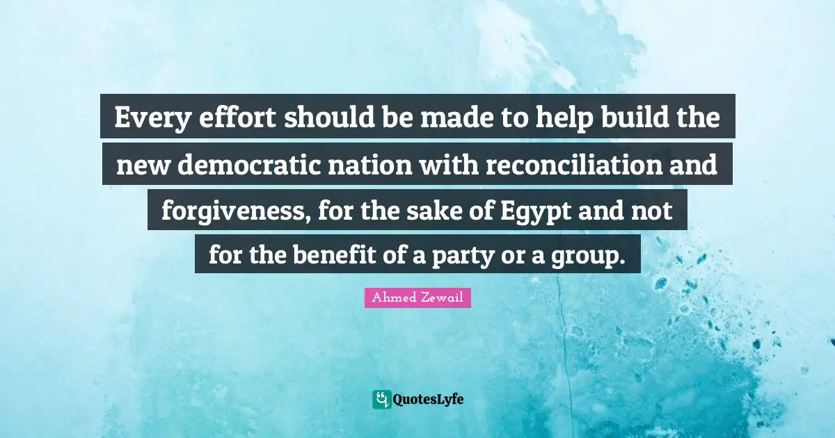 Every effort should be made to help build the new democratic nation with reconciliation and forgiveness, for the sake of Egypt and not for the benefit of a party or a group.