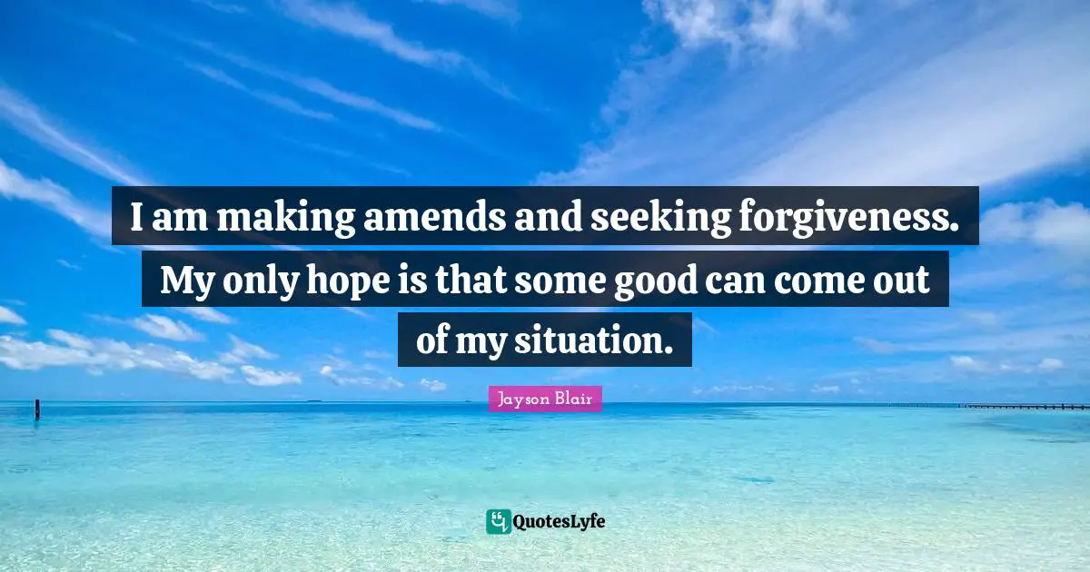 I am making amends and seeking forgiveness. My only hope is that some good can come out of my situation.