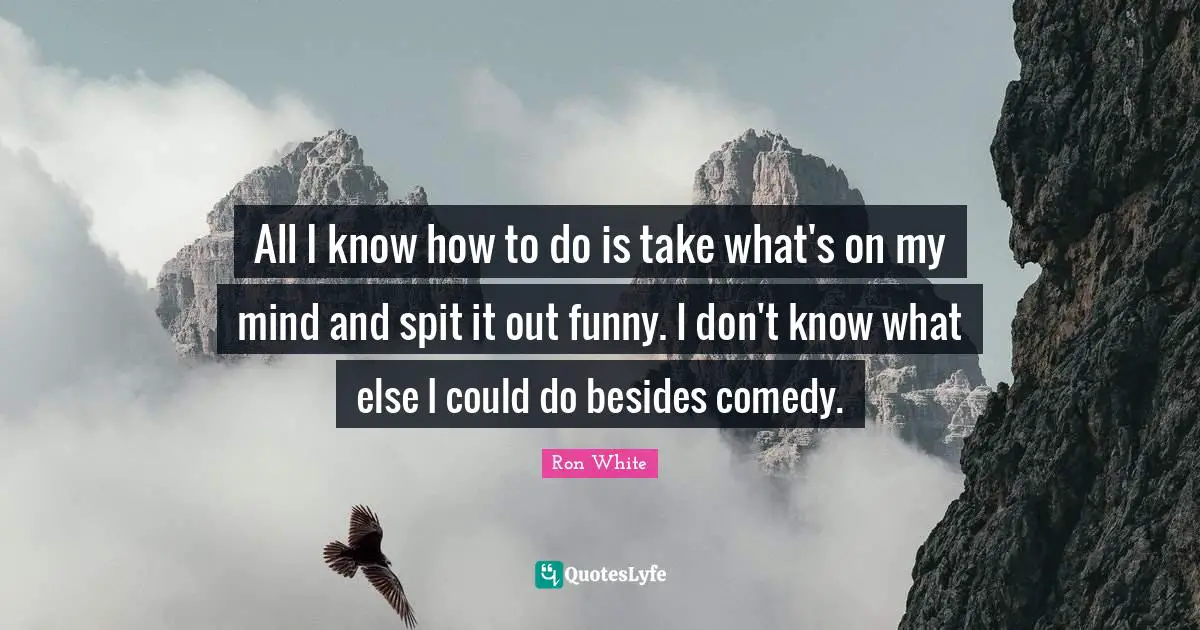 Ron White Quotes: "All I know how to do is take what's on my mind and spit it out funny. I don't know what else I could do besides comedy."