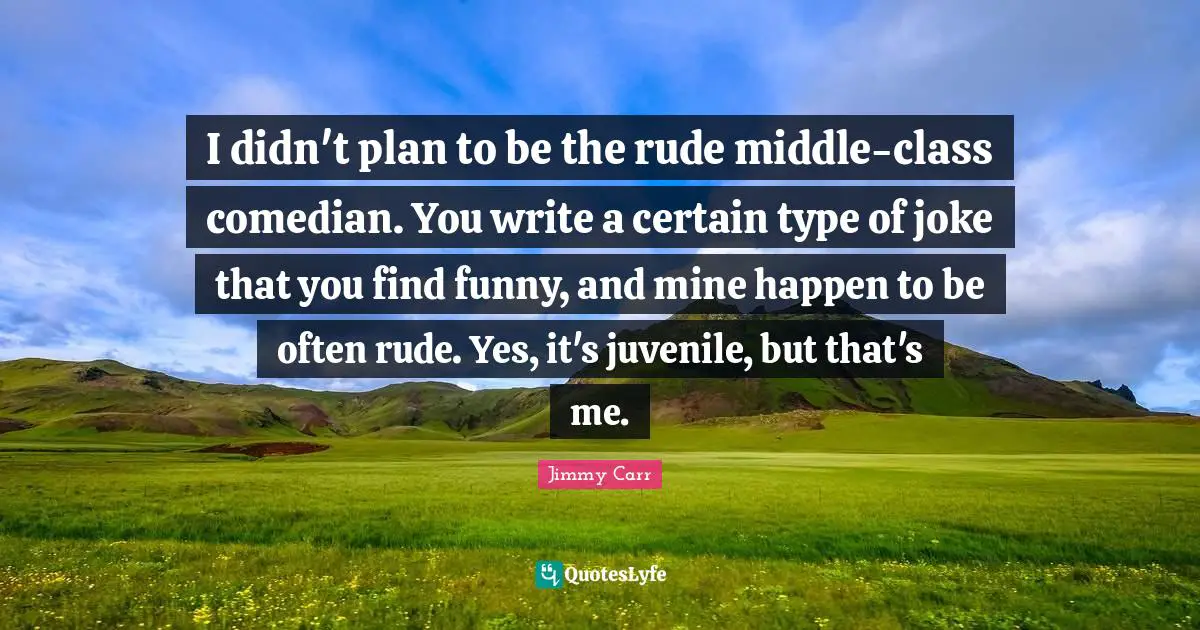 I didn't plan to be the rude middle-class comedian. You write a certain type of joke that you find funny, and mine happen to be often rude. Yes, it's juvenile, but that's me.