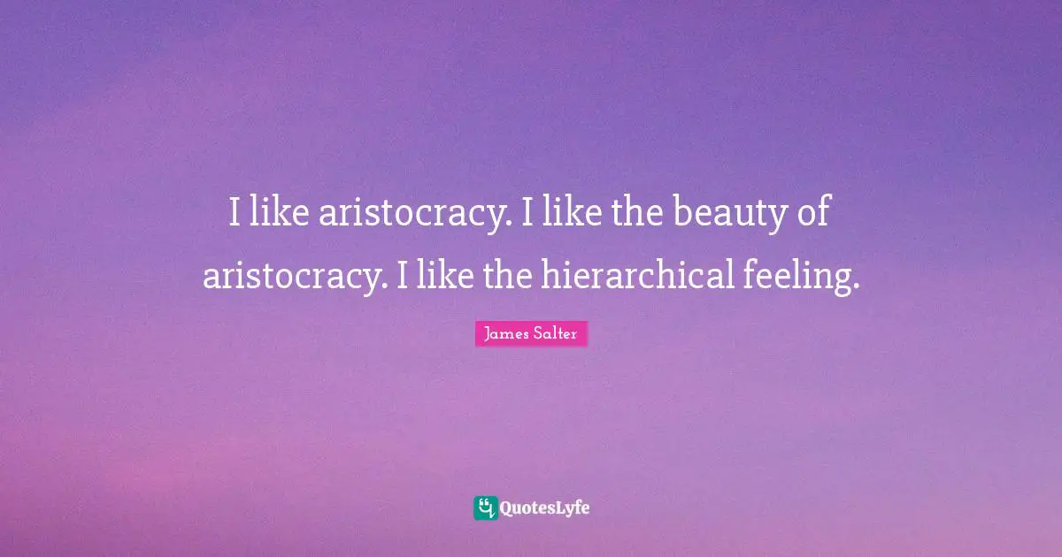 I like aristocracy. I like the beauty of aristocracy. I like the hierarchical feeling.