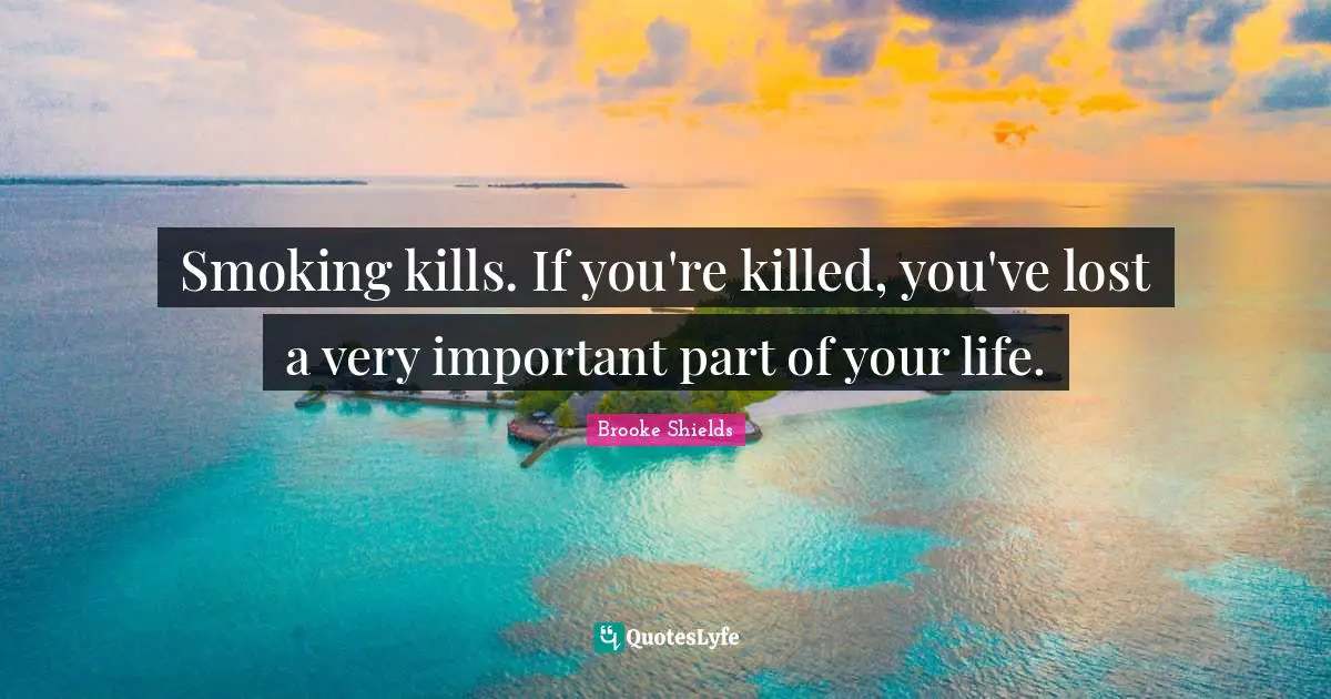 Smoking kills. If you're killed, you've lost a very important part of your life.