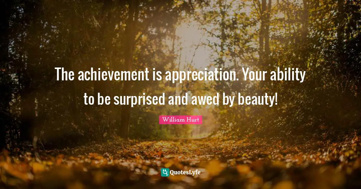 The achievement is appreciation. Your ability to be surprised and awed by beauty!