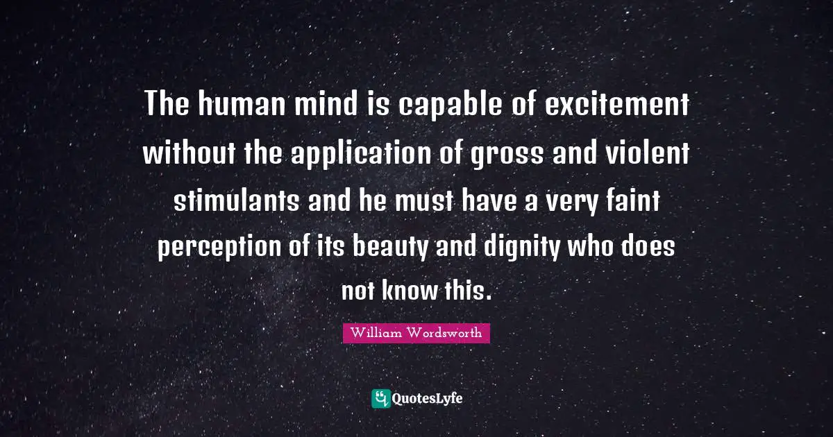 The human mind is capable of excitement without the application of gross and violent stimulants and he must have a very faint perception of its beauty and dignity who does not know this.