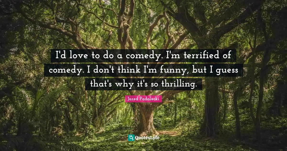 I'd love to do a comedy. I'm terrified of comedy. I don't think I'm funny, but I guess that's why it's so thrilling.