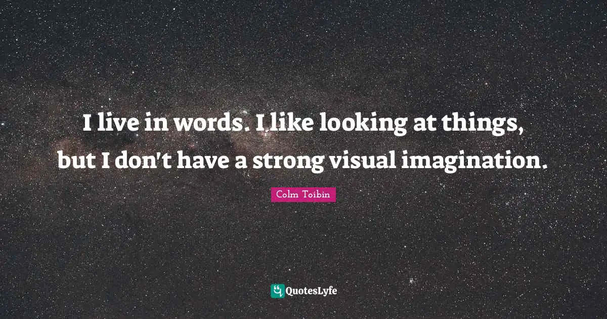 I live in words. I like looking at things, but I don't have a strong visual imagination.