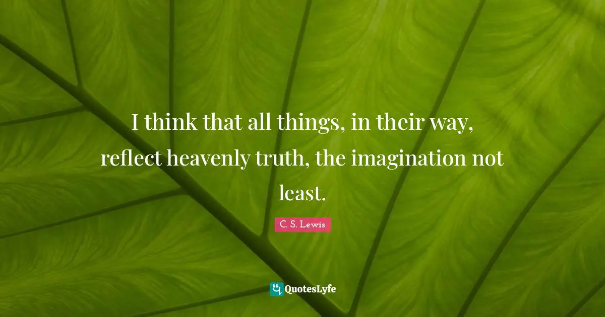 I think that all things, in their way, reflect heavenly truth, the imagination not least.