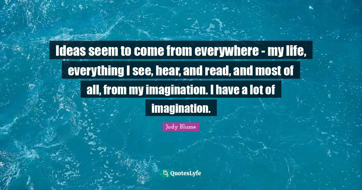 Ideas seem to come from everywhere - my life, everything I see, hear, and read, and most of all, from my imagination. I have a lot of imagination.