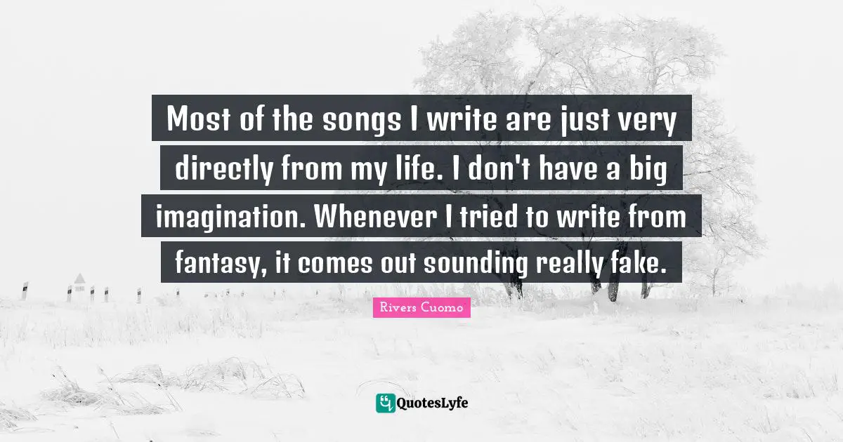 Most of the songs I write are just very directly from my life. I don't have a big imagination. Whenever I tried to write from fantasy, it comes out sounding really fake.