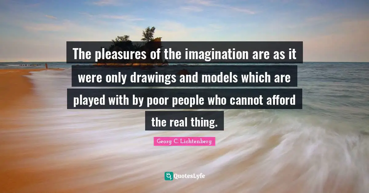 The pleasures of the imagination are as it were only drawings and models which are played with by poor people who cannot afford the real thing.