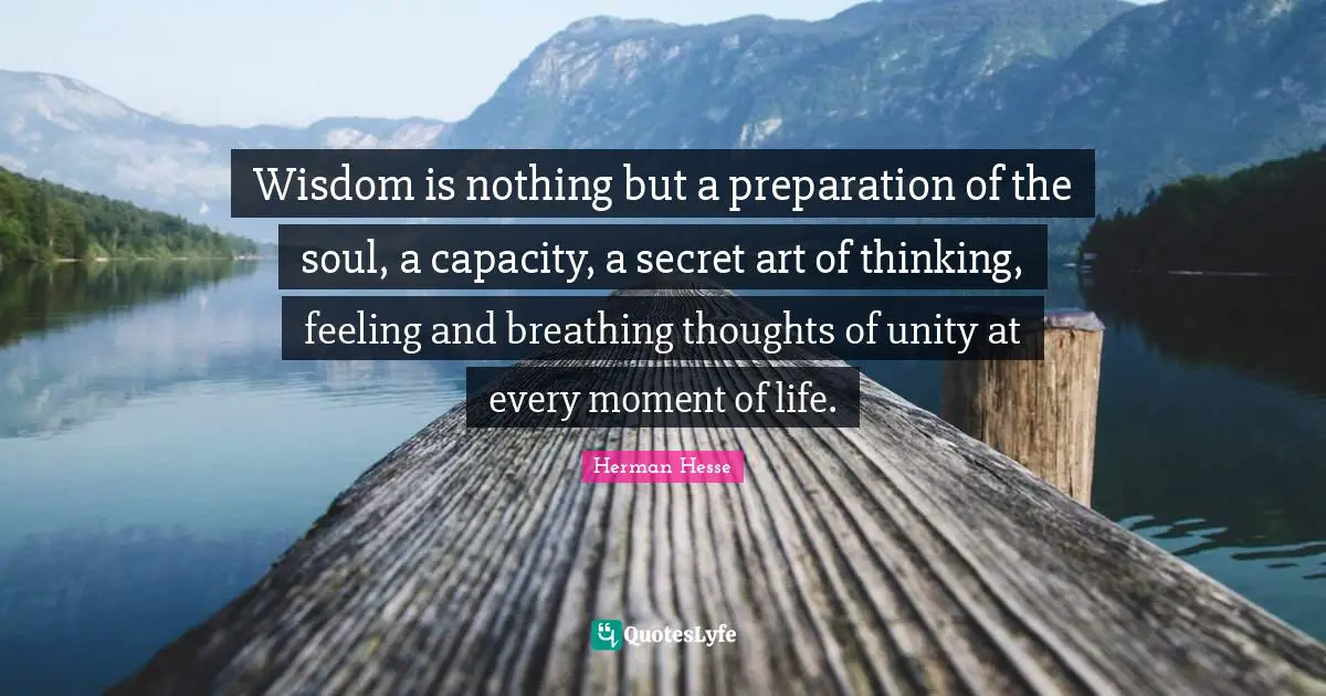 Wisdom is nothing but a preparation of the soul, a capacity, a secret art of thinking, feeling and breathing thoughts of unity at every moment of life.