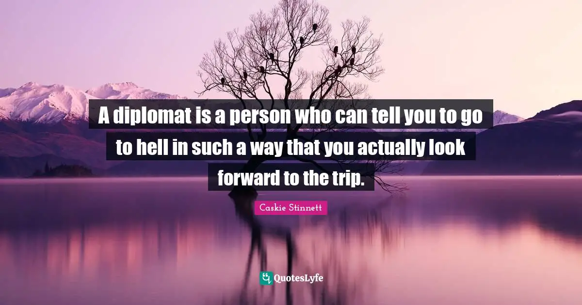 A diplomat is a person who can tell you to go to hell in such a way that you actually look forward to the trip.