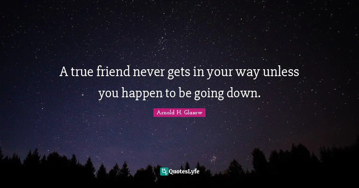 A true friend never gets in your way unless you happen to be going down.
