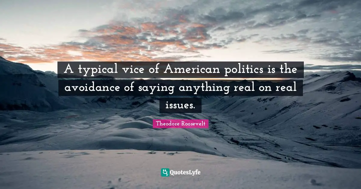 Theodore Roosevelt Quotes: A typical vice of American politics is the avoidance of saying anything real on real issues.