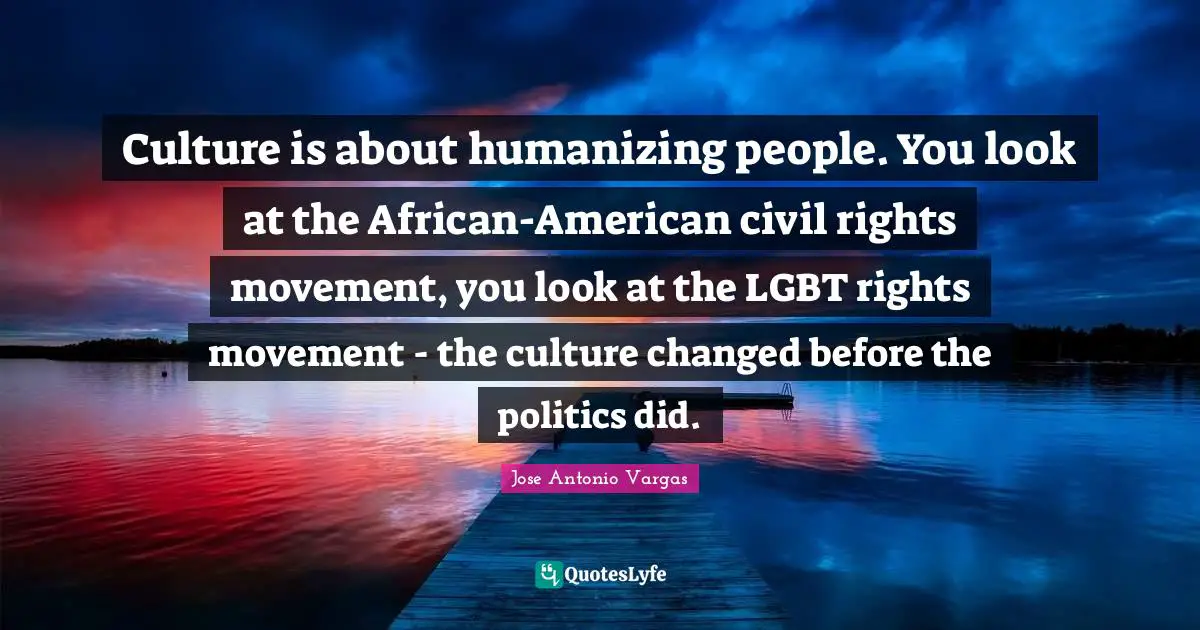 Culture is about humanizing people. You look at the African-American civil rights movement, you look at the LGBT rights movement - the culture changed before the politics did.