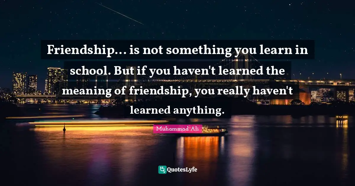 Friendship... is not something you learn in school. But if you haven't learned the meaning of friendship, you really haven't learned anything.