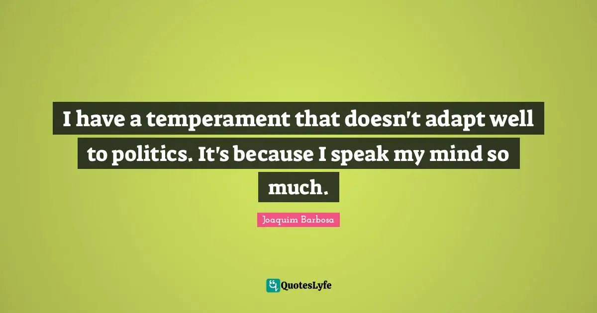 I have a temperament that doesn't adapt well to politics. It's because I speak my mind so much.