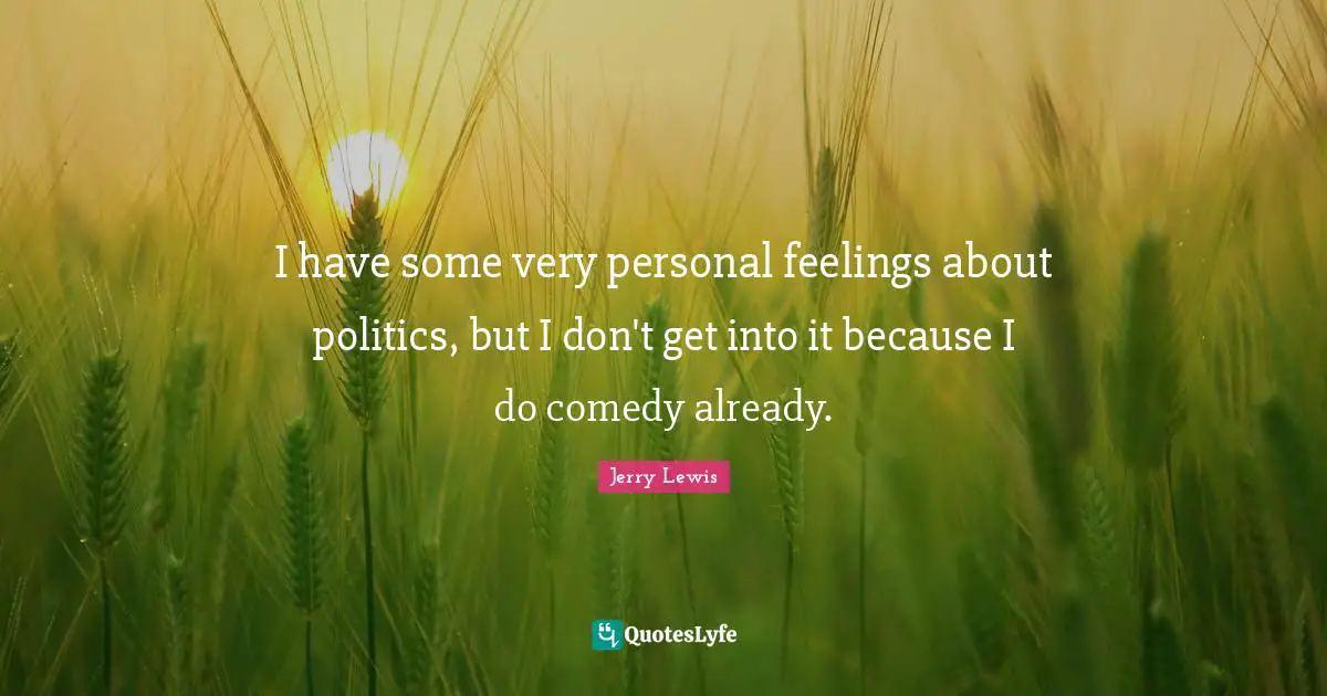 I have some very personal feelings about politics, but I don't get into it because I do comedy already.