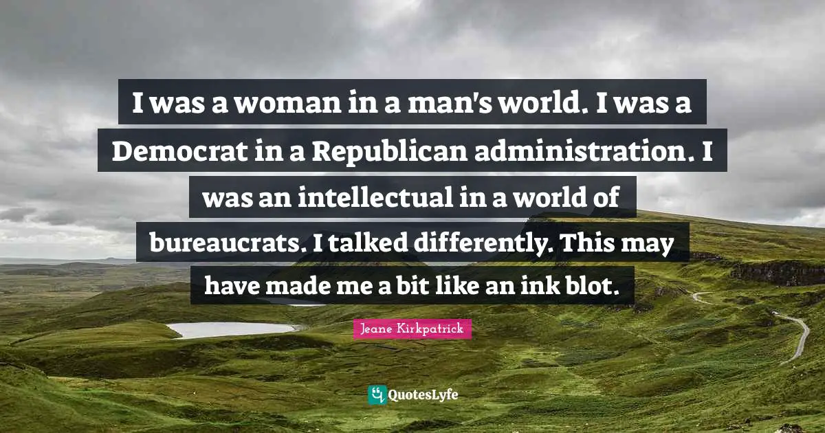I was a woman in a man's world. I was a Democrat in a Republican administration. I was an intellectual in a world of bureaucrats. I talked differently. This may have made me a bit like an ink blot.