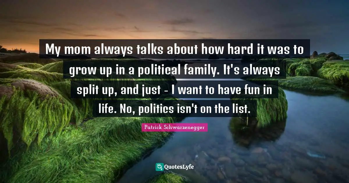 My mom always talks about how hard it was to grow up in a political family. It's always split up, and just - I want to have fun in life. No, politics isn't on the list.