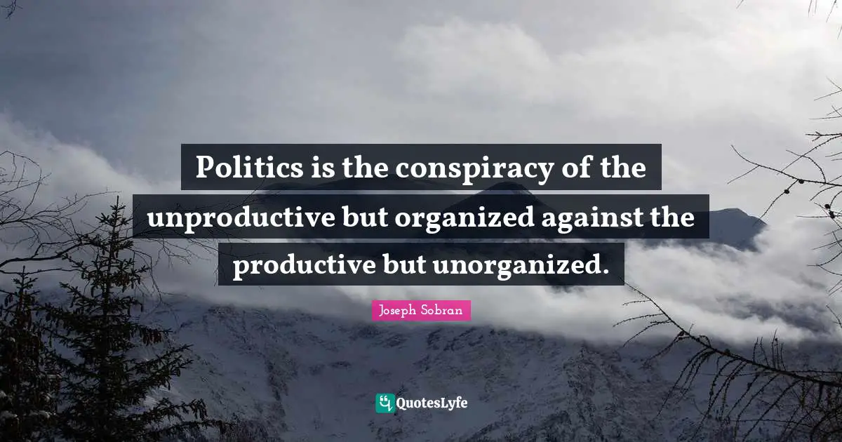 Politics is the conspiracy of the unproductive but organized against the productive but unorganized.