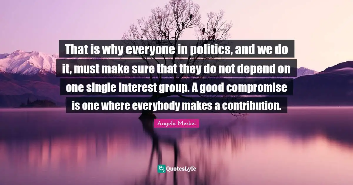 That is why everyone in politics, and we do it, must make sure that they do not depend on one single interest group. A good compromise is one where everybody makes a contribution.