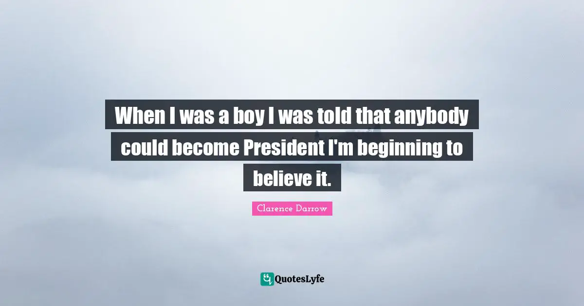 When I was a boy I was told that anybody could become President I'm beginning to believe it.