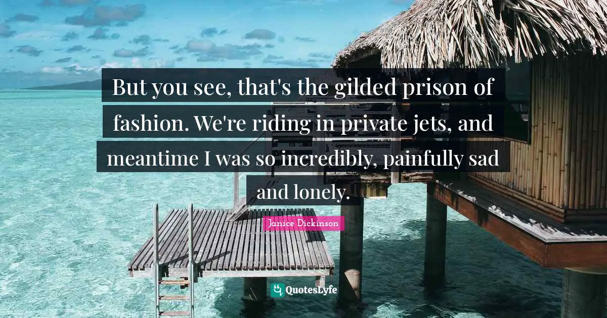 But you see, that's the gilded prison of fashion. We're riding in private jets, and meantime I was so incredibly, painfully sad and lonely.