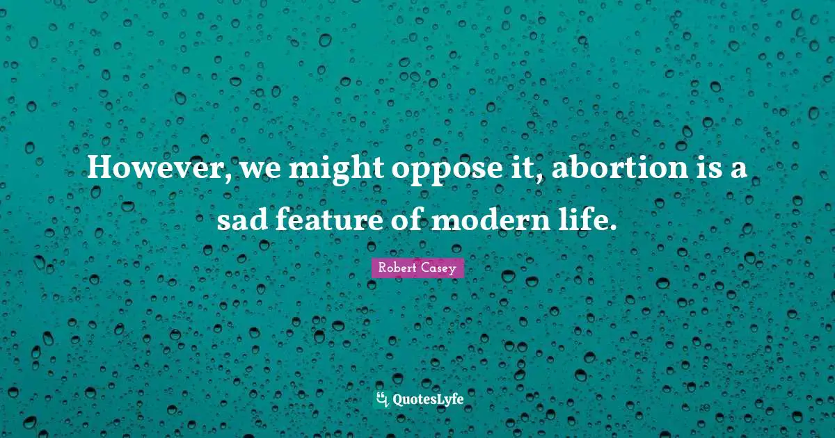 However, we might oppose it, abortion is a sad feature of modern life.
