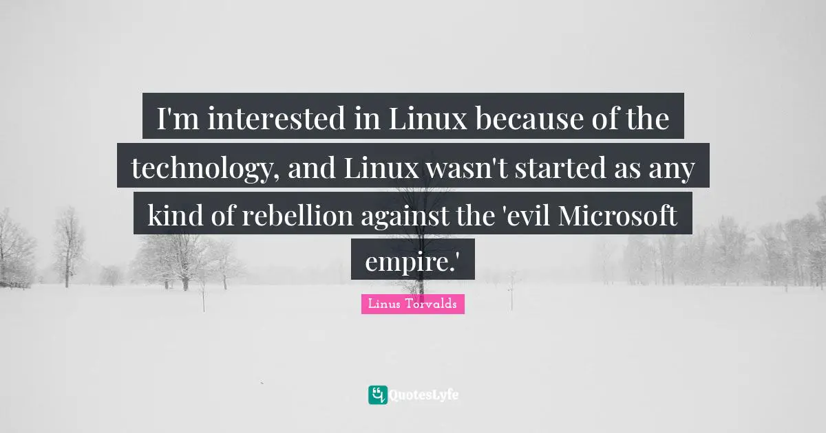 I'm interested in Linux because of the technology, and Linux wasn't started as any kind of rebellion against the 'evil Microsoft empire.'