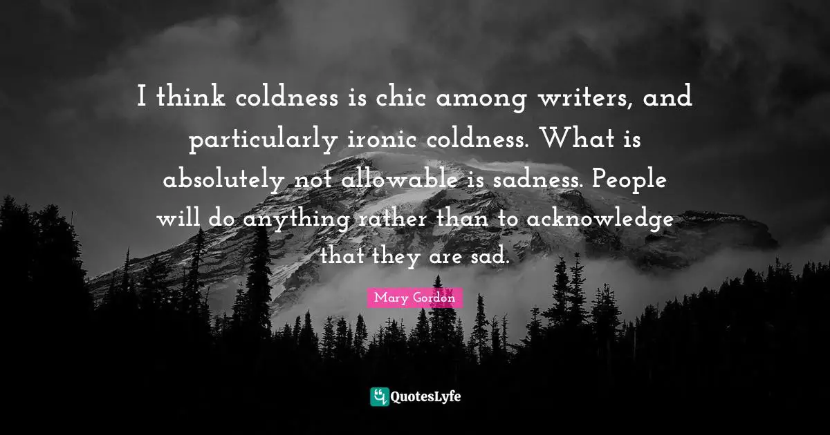 I think coldness is chic among writers, and particularly ironic coldness. What is absolutely not allowable is sadness. People will do anything rather than to acknowledge that they are sad.