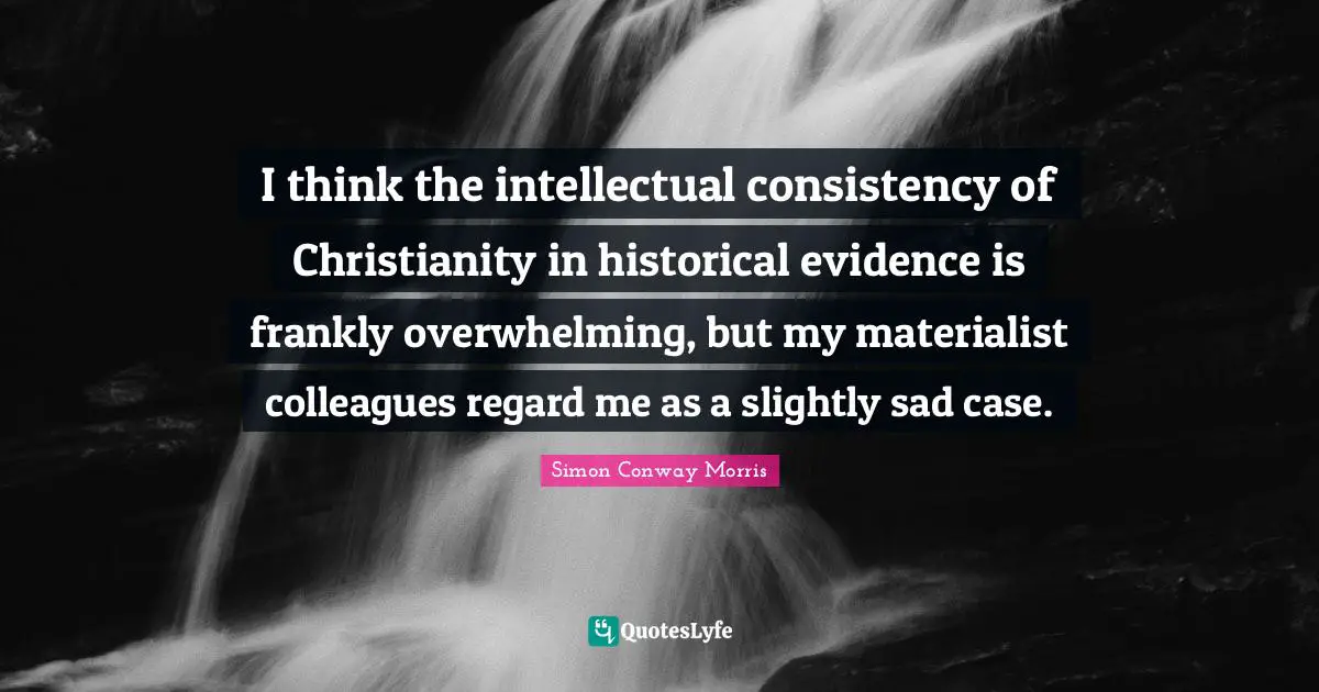 I think the intellectual consistency of Christianity in historical evidence is frankly overwhelming, but my materialist colleagues regard me as a slightly sad case.