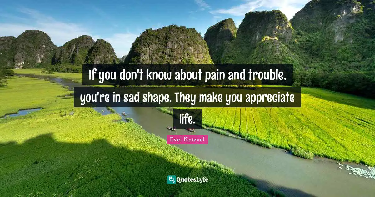 If you don't know about pain and trouble, you're in sad shape. They make you appreciate life.