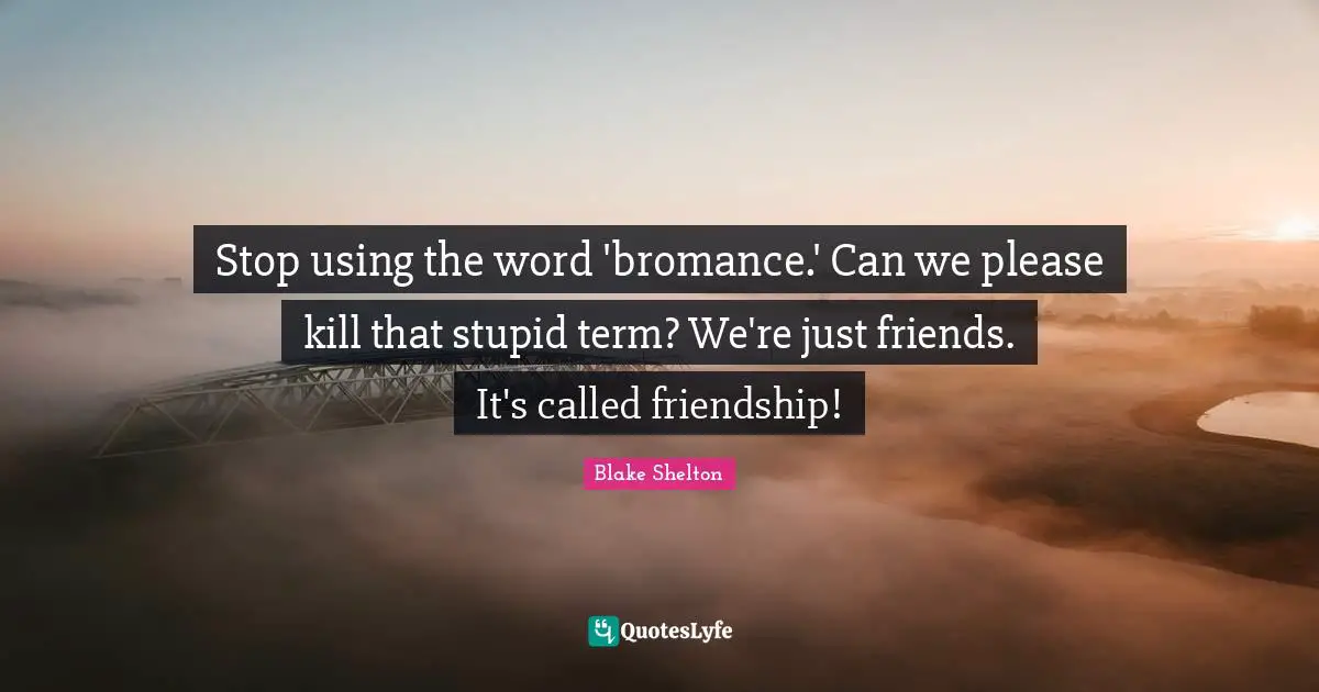Blake Shelton Quotes: "Stop using the word 'bromance.' Can we please kill that stupid term? We're just friends. It's called friendship!"