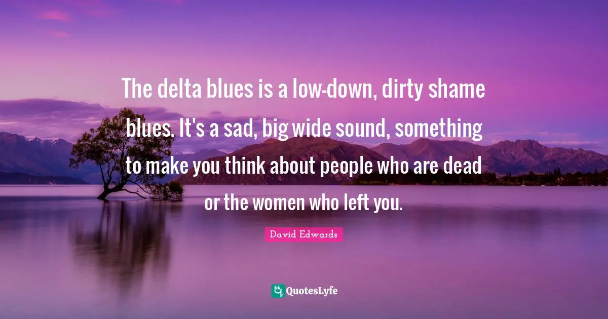 The delta blues is a low-down, dirty shame blues. It's a sad, big wide sound, something to make you think about people who are dead or the women who left you.