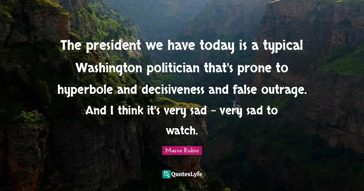 The president we have today is a typical Washington politician that's prone to hyperbole and decisiveness and false outrage. And I think it's very sad - very sad to watch.
