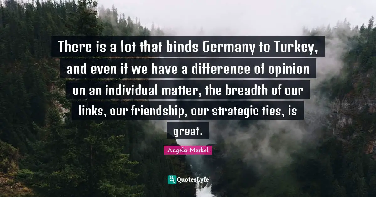 There is a lot that binds Germany to Turkey, and even if we have a difference of opinion on an individual matter, the breadth of our links, our friendship, our strategic ties, is great.
