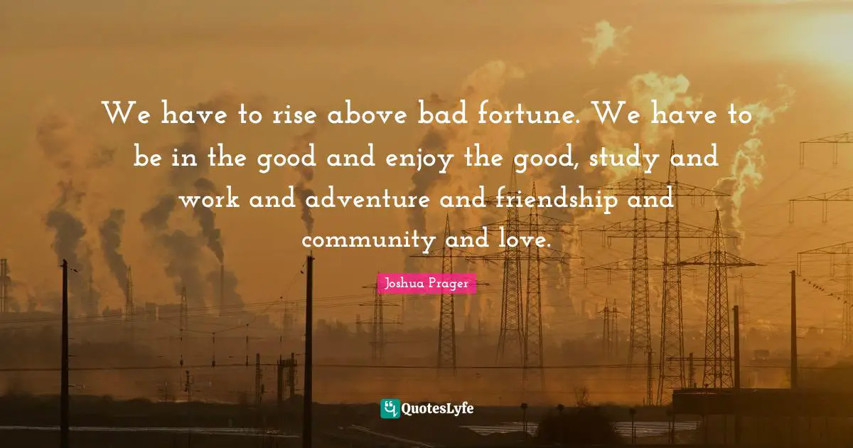 We have to rise above bad fortune. We have to be in the good and enjoy the good, study and work and adventure and friendship and community and love.