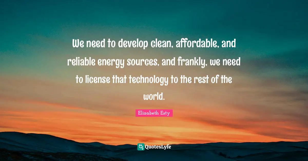We need to develop clean, affordable, and reliable energy sources, and frankly, we need to license that technology to the rest of the world.