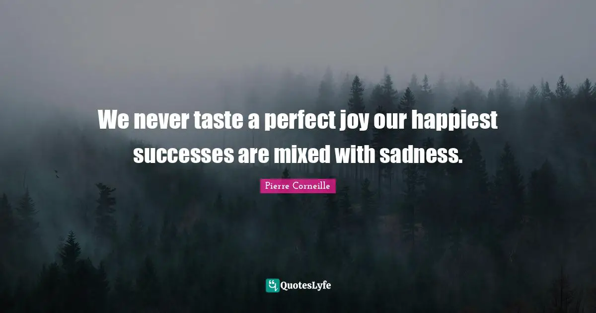 We never taste a perfect joy our happiest successes are mixed with sadness.