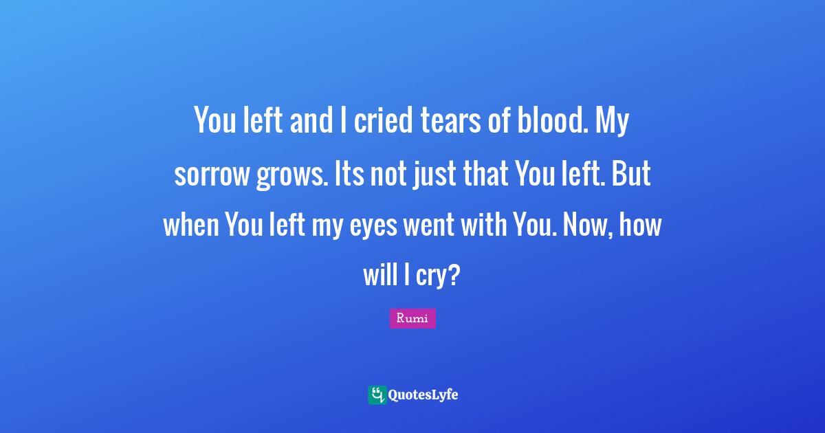 You left and I cried tears of blood. My sorrow grows. Its not just that You left. But when You left my eyes went with You. Now, how will I cry?