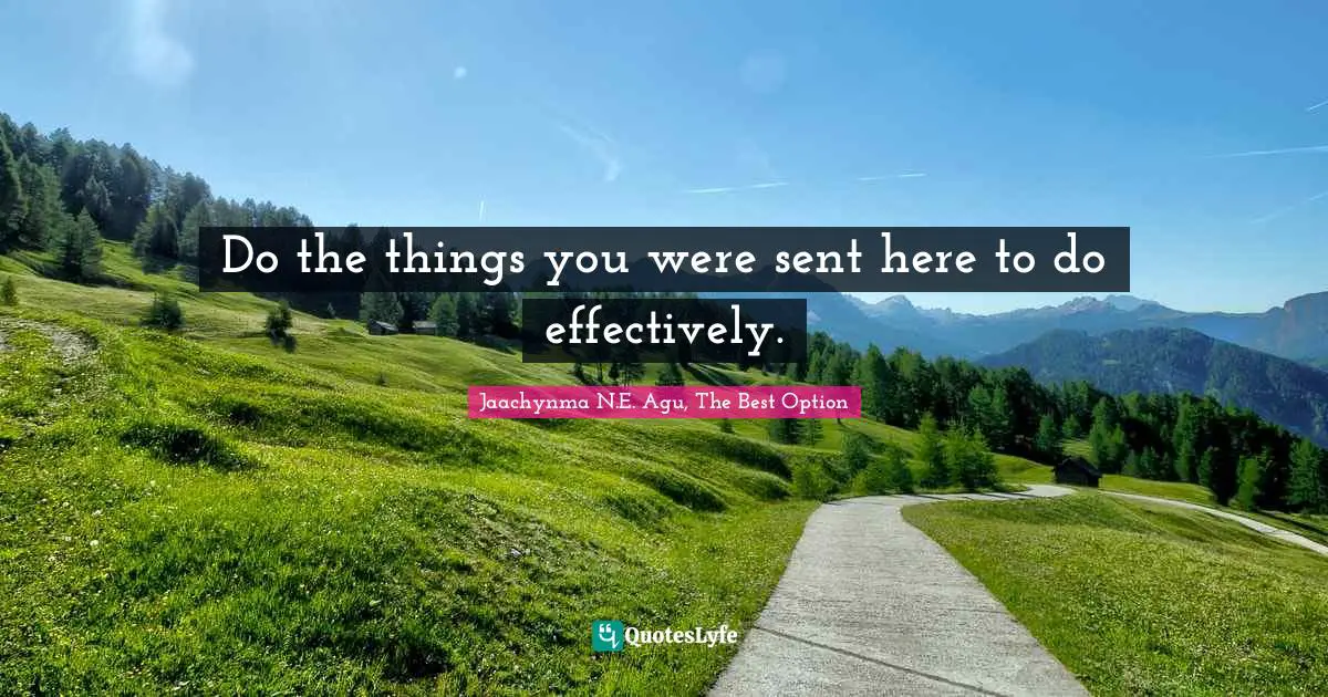 Do the things you were sent here to do effectively.