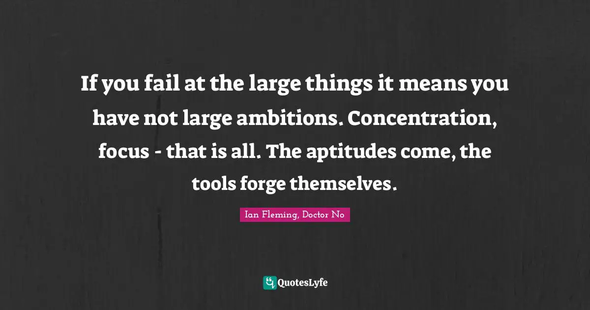 If you fail at the large things it means you have not large ambitions. Concentration, focus - that is all. The aptitudes come, the tools forge themselves.